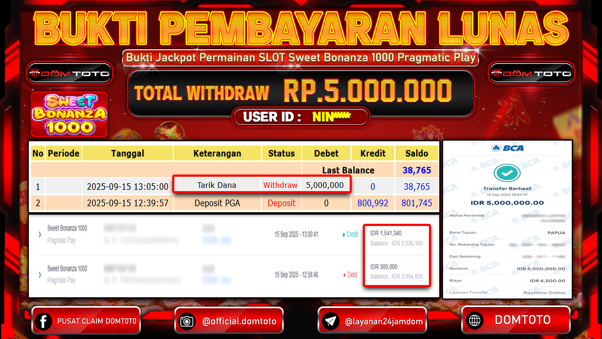 JACKPOT SLOT Sweet Bonanza 1000 Pragmatic Play 15 SEPTEMBER 2025